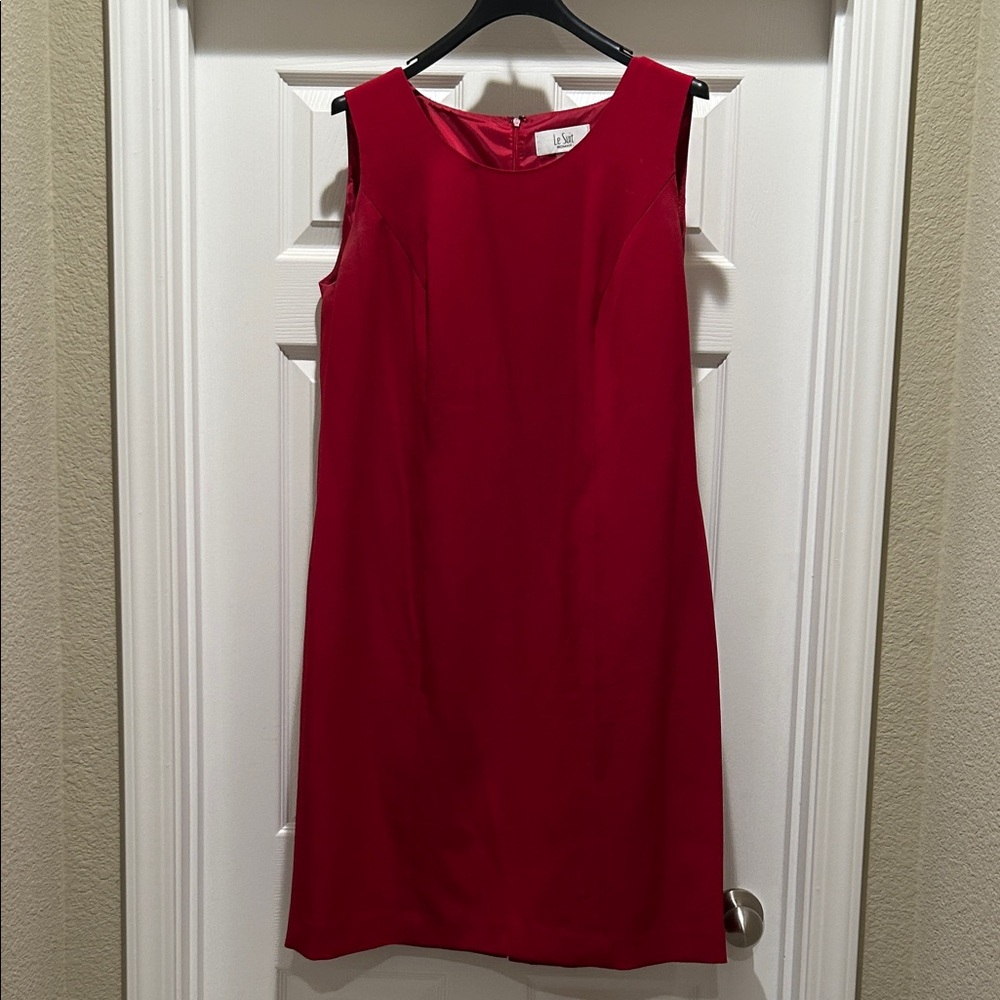 Women’s Le Suit Bold Red Suit Dress with Full Length Suit Jacket